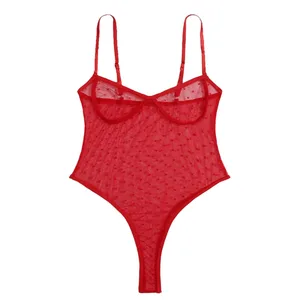 Pakaian Dalam Wanita Berdandan 1 Buah Bodysuit Jaring Punggung Terbuka Wanita Gaun Tidur Teddy Tipis Berenda Leher Sous Vêtement Femme Ultra Panas