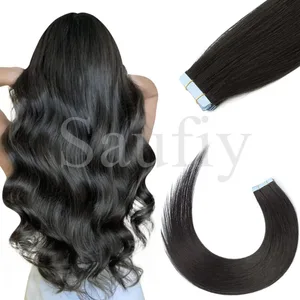Blonde Tape-In-Haarverlängerungen, Echthaar, 20 Stück/Packung, glatt, natürlich, schwarz, blond, braun, Tape-Ins, Haarverlängerungen, 30,5–50,8 cm, nahtloses doppelseitiges Hautschuss-Tape-In-Haar für Frauen