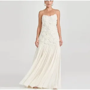 Elegante flor 3d vestido longo para mulheres moda retalhos plissado estilingue vestidos de festa feminino 2025 novo sem costas maxi vestidos de noite