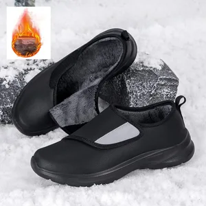 Tênis ortopédico masculino de couro para diabéticos, gancho ajustável e laço, sapatos abertos para pés inchados, sapatos confortáveis ​​para caminhada