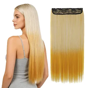 5 clipes de uma peça em extensões de cabelo cabelo reto ombre dois tons de alta temperatura sintético peruca para mulher