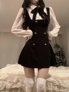 CGC Preppy สไตล์ปลอม 2 ชิ้นชุดสตรีสั้น Casual Bow Tie ญี่ปุ่น JK Lolita หญิง 2025 ฤดูร้อน Party Dresses