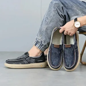 Nova qualidade denim pano casual homem sapatos de moda tênis deslizamento em sapatos de caminhada respirável leve condução sapatos de trabalho