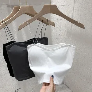 2026 Women's Sleeveless Top Tank Underwear Fitted Camisole Sexy Short Top With Thin Straps Plain White Tank Top Korean Style