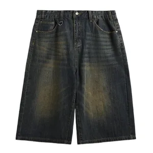 Menn Vintage vasket denim shorts løst brede ben retro nostalgisk tone sommer Streetwear vintage cropped jeans