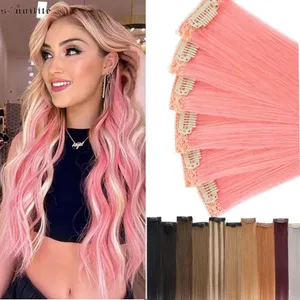 S-noilite 6 PCS Remy Clip In Human Hair Extensions Single Clip Ins Thick Hair Extensions Highlight Seamless Hairpieces for Women