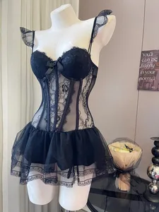 Dam Camisole Sheer Mesh Fishbone Slim Crop Top Wired BH Camis Festival Underkläder Sexiga Spets Blommor Broderi Rosettkorsett