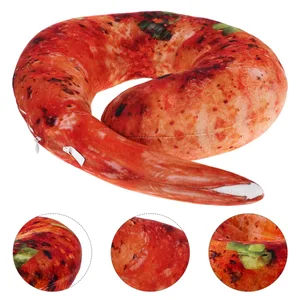 Inihaw na Hipon Neck Pillow Makatotohanang Lutong Hipon Disenyo Malambot Hugging Cushion para sa Paglalakbay Dekorasyon sa Bahay Pagkain na may temang Room Novelty