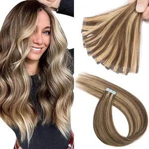 10 ชิ้น Natural Real Smooth Remy Human Hair Mini เทป Weft Hair Extensions เนื้อสัมผัสนุ่มธรรมชาติ Shine ใช้ทุกวัน