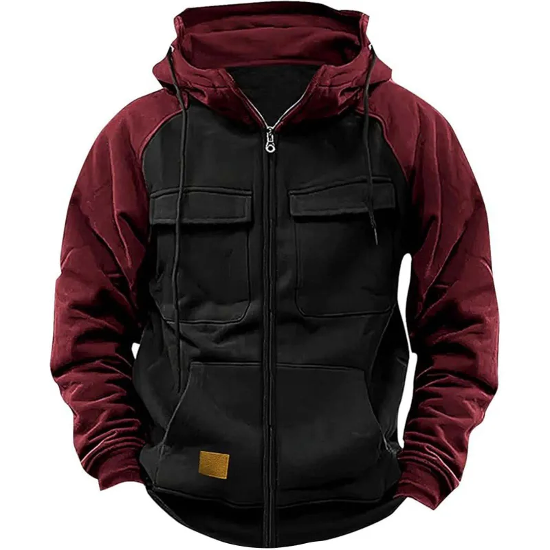 Podzim Zima Mikiny Pánské Zip Patchwork Teplé fleecové mikiny Vícekaps Mužská Móda Bunda s kapucí Silná Outdoorová mikina