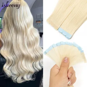 สีบลอนด์มินิเทปต่อผมมนุษย์ 12-24 นิ้วไม่มีรอยต่อเทปกาวผมบนกาว 10 ชิ้น/แพ็คผมตรงธรรมชาติ