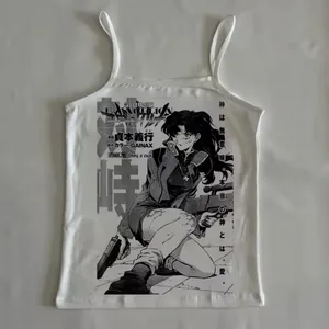 Y2k Anime Print Black Tanks Goth Sexy Bo