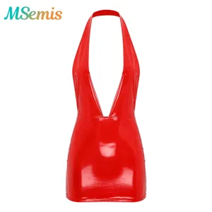 Γυναικεία Skinny Latex Mini Φούστα Μίνι Φόρεμα Λουστρίνι Γυαλιστερό Wet Look Bodycon Latex PVC Φόρεμα Wetlook Rave Party Clubwear