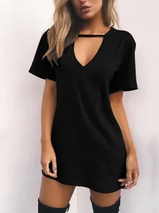 Robe portefeuille Sexy et élégante, décolleté en V profond, ample, couleur unie, manches courtes, Mini robe de soirée en boîte de nuit