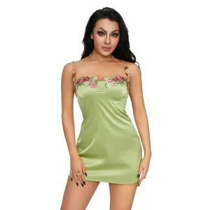 Kolsuz Backless 3D Çiçek Spagetti Kayışı Kısa Elbise Kadın Yaz Rahat Parti Kulübü Sling Elbise
