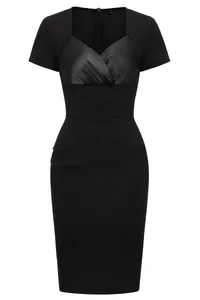 Womens Sweetheart Neck korte mouw zwarte cocktail knielengte Business Casual Party zomer potlood Bodycon schede jurk