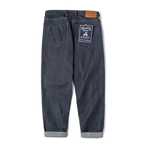 Maden vintage 13.5oz pesado ourela jeans cru jeans masculino ajuste reto calças de algodão casual bolso outono inverno