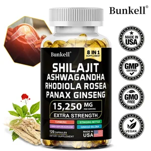 15250 mg Shilajit kapsle s ženšenem Ashwagandha kurkuma energetický doplněk svalové hmoty vytrvalost