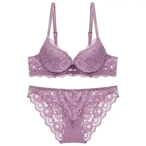 Comfortable Mesh Lace Flower Bra Low Waist Bowknot Bra Panties Set Non Slip Intimates Push Up Bra Women Summer