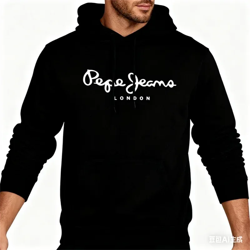 Afslappet Herre-hættetrøje 3D Simple Letter Printed Polyester Langærmede Overdele Udendørs Street Cool Forår Og Efterår Hættetrøjer Sweatshirt