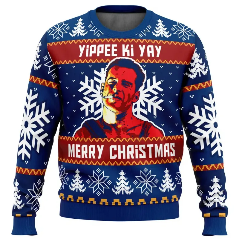 Yippee Ki Yay Die Hard Print Pria Jelek Natal Crewneck Kaus Lembut Nyaman Bergaya Santai Ukuran Plus Musim Gugur Musim Dingin