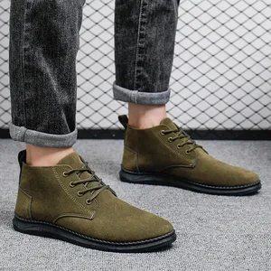 Wiosenne męskie buty za kostkę jesienne sznurowane buty codzienne z PU w ​​stylu brytyjskim proste i wszechstronne buty biznesowe Zapatos Hombre