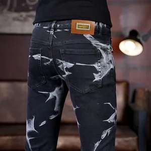 Forår og efterår Ny modetrend Retroprint med lige ben, elastiske jeans til mænd afslappet sport Komfort Jeans af høj kvalitet