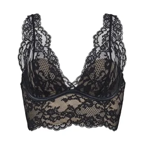 Női francia csipke Bralette Push Up Gathering Nem Underwire Hát nélküli melltartó szettek Átlátszó fehérnemű Felsőruházat Camisole nyári felsők S- XL