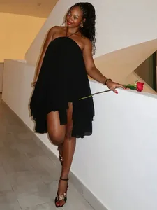 Nibber Asimetrik Etek Elbise Kadın Halter Bandaj Kolsuz Backless Katı Plaj Parti Seksi 2026 Yaz Yeni Trend Mini Bodycon