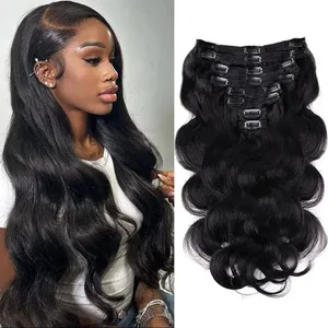 Body Wave Clip In Human Hair Extensions Full Head Brazilian Virgin Hair Clip on Hair Extensions för kvinnor 8 st/set 120 grams inslag