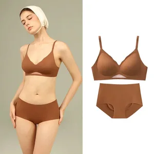 Set Bra untuk Wanita Seksi Dua Potong Pakaian Dalam Wanita Push Up Bra Sejuk Halus Nirkabel Mulus dan Set Celana Dalam MX225 + N176