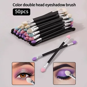 50PCS Double-Ended Eyeshadow Brushes Fashion Useful Long Handle Sponge Stick Applicators Lip Eye Brow Brush Beauty Makeup Tool
