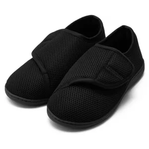 Sapatos unissex para diabéticos, calçados largos para caminhada com fecho ajustável, sapatos ortopédicos com gancho e laço para idosos