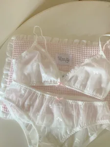 Lace Bow Detail Lingerie Sweet and Girlish 100% Cotton Breathable Comfort Underwear Small Bust Bra Set Wire-Free Bras