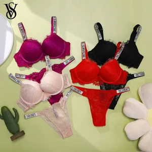 Set reggiseno e slip sexy da donna nuovi comodi set di lingerie in pizzo a V con imbottitura regolabile modellante push up