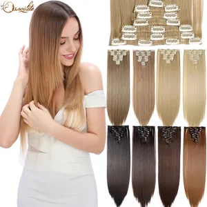 8ks/sada Dlouhé Rovné 24palcové Syntetické vlasy Celohlavové Prodlužování vlasů Clip-In Příčesky pro ženy Ombre Color