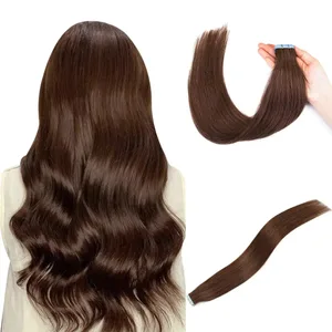 #4 Fita em Extensões de Cabelo Extensões de Cabelo Humano Extensões de Cabelo Liso Real 100% Fita de Cabelo Humano em Extensões Marrom 20 Polegada 20 Peças 50g