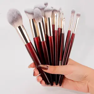 15 pensule de machiaj profesionale cu mâner din lemn masiv Set de pensule de machiaj din tub din aluminiu Instrument de frumusețe multifuncțional moale