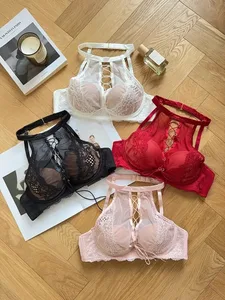 Luxus francia csipke kötőfék melltartó kis melltartó, Push-Up áttetsző bralette csábító csábító fekete fehérnemű szett vezeték nélküli Comfort MOYISU AB