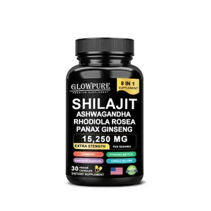 Doplněk Shilajit 8-v-1 s ženšenem a Ashwagandhou podporuje mozkovou paměť Energie Imunita Focus Vitality 30/60 kapslí