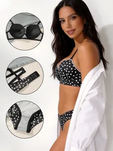 Conjunto de lencería Sexy para mujer, sujetador de realce con anillo de acero, bragas estampadas, uso diario, sujetador cómodo, ropa interior, lencería de moda