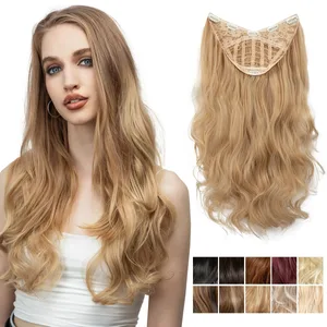 Extension de cheveux synthétiques à Clip en U de qualité supérieure, postiche longue, épaisse et bouclée, Blonde naturelle, faux cheveux résistants à la chaleur pour femmes