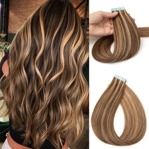 Langes, gerades Balayage-Tape in Haarverlängerungen, echtes menschliches Haar, nahtloser Hautschuss, PU-Tape-Haar, natürlich, schwarz, braun, blond, 20 Stück