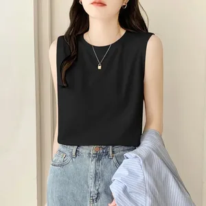 Einfaches ärmelloses Tanktop aus Baumwolle für Damen – klassisches, locker sitzendes, lässiges Basisschicht-Sommer-Basisschicht-T-Shirt mit Rundhalsausschnitt