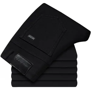Automne noir hommes jean droit affaires décontracté Stretch classique Denim pantalon coupe régulière confortable Denim pantalon mâle
