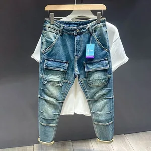 Forår og efterår Nye moderigtige ensfarvede amerikanske retro jeans med lige ben til mænds fritidssport Jeans i høj kvalitet 28-36
