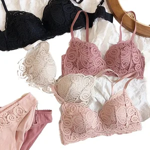 Färger Seamless Bekväm hel spets Sovkläder BH Set Sexiga kvinnor Underkläder Wire Gratis Push Up Underkläder Kostymer Intimates