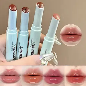 Mirall de brillantor de llavis sòlid gelatina vermell taronja hidratant bàlsam labial de color aquós Copa sense taques Maquillatge de pintallavis gruixut de llarga durada