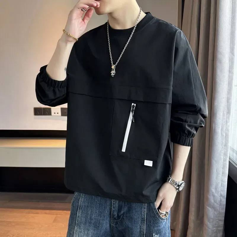 Afslappede lette og åndbare trøjer til mænd Forår Sommer Nylon Pull On Hættetrøjer Streetwear Solid Top Sweatshirts Tøj