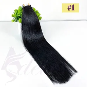 Fita em extensões de cabelo remy cabelo humano em linha reta 100% real natural fita de cabelo invisível macio 16 "-24" preto marrom loiro